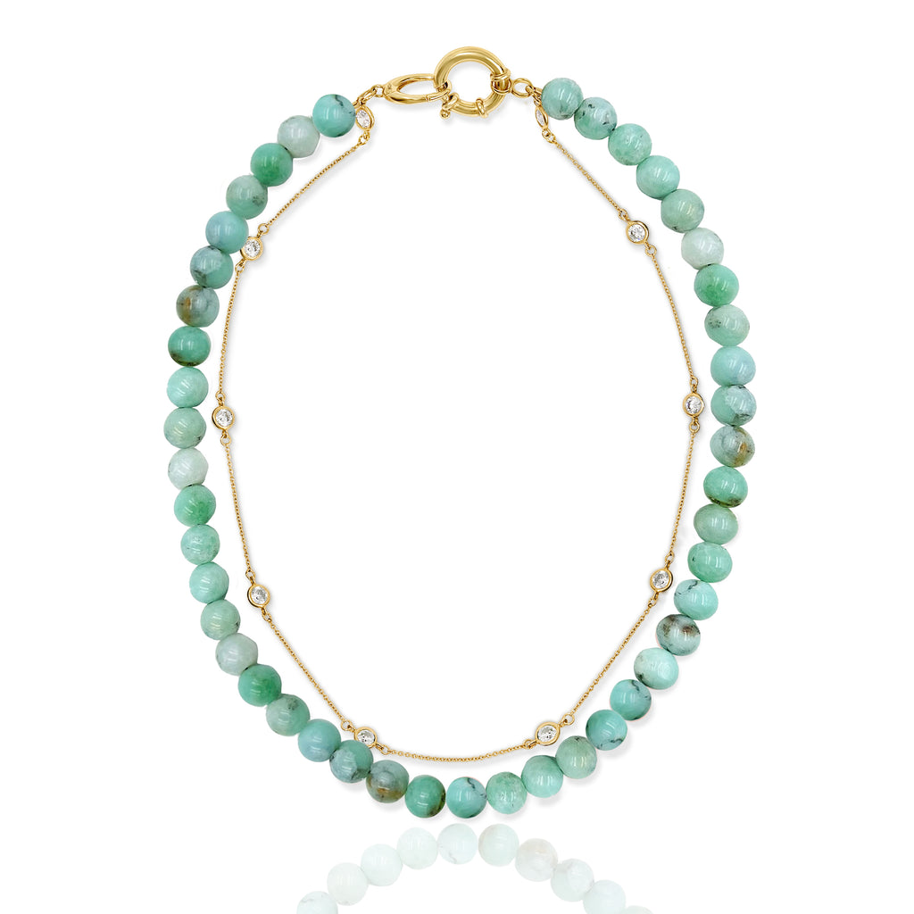 LADY Chrysoprase Beaded Wht Topaz Choker