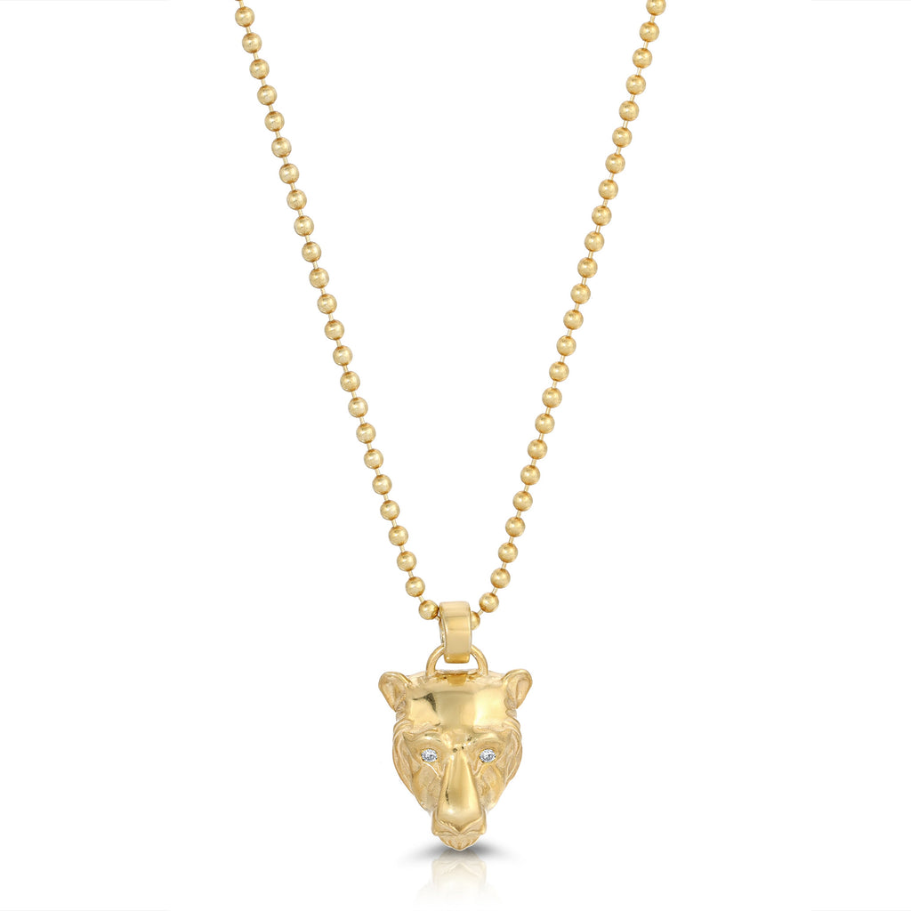 Lioness Charm with Diamond Eyes Necklace, Gold
