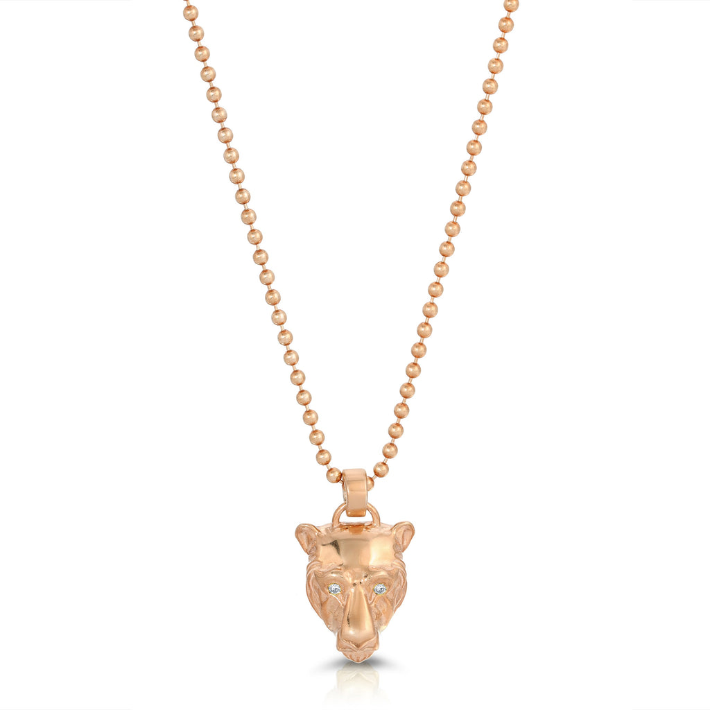 Lioness Charm with Diamond Eyes Necklace, Gold