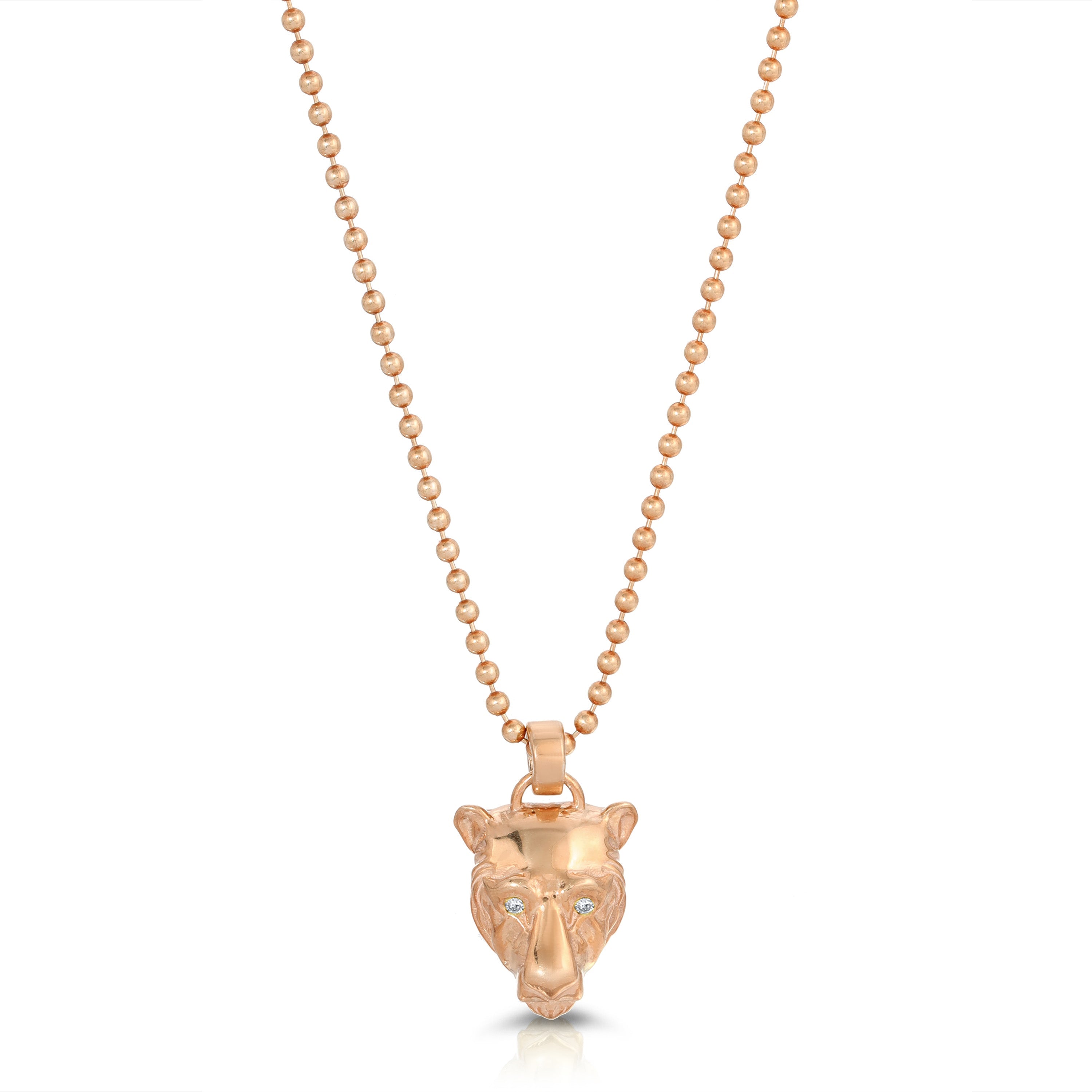 Lioness Charm with Diamond Eyes Necklace, Gold
