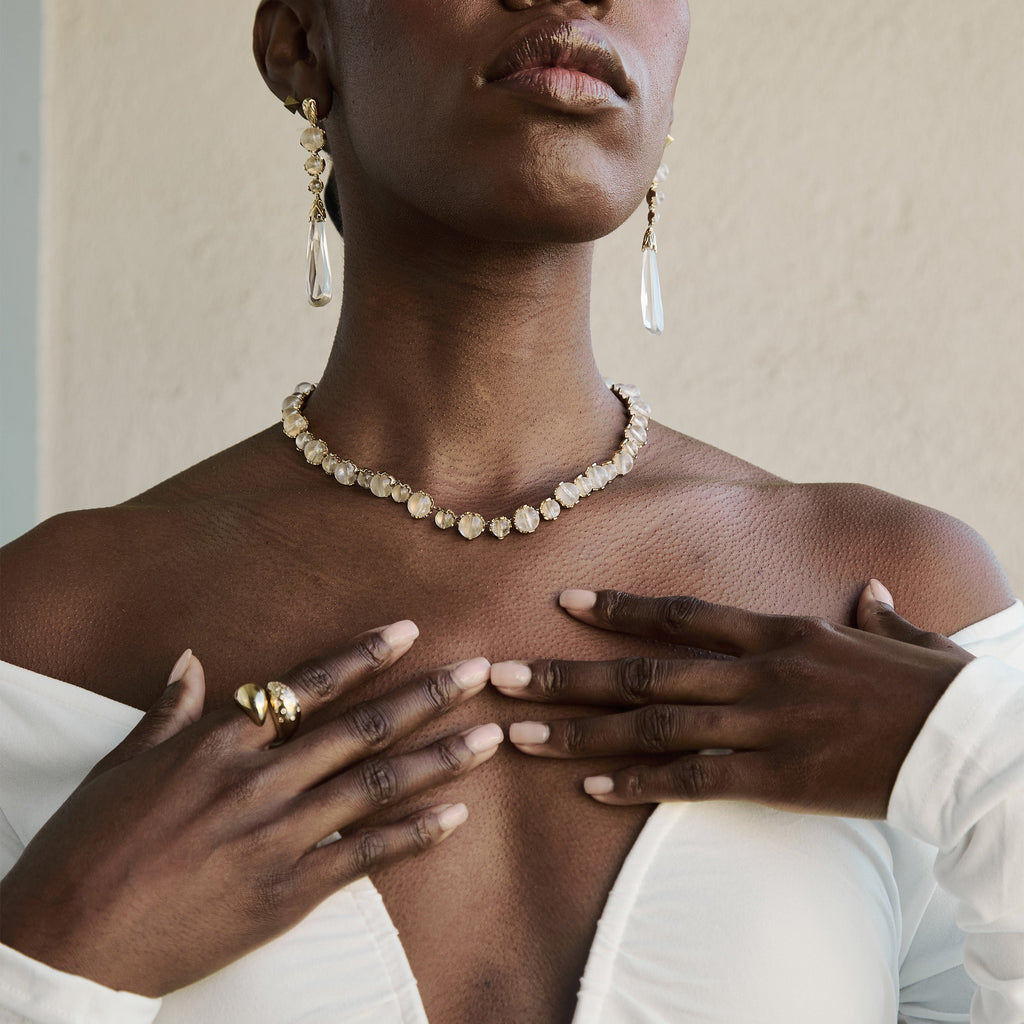 Quartz Dew Drop Tennis Necklace, Sterling Silver