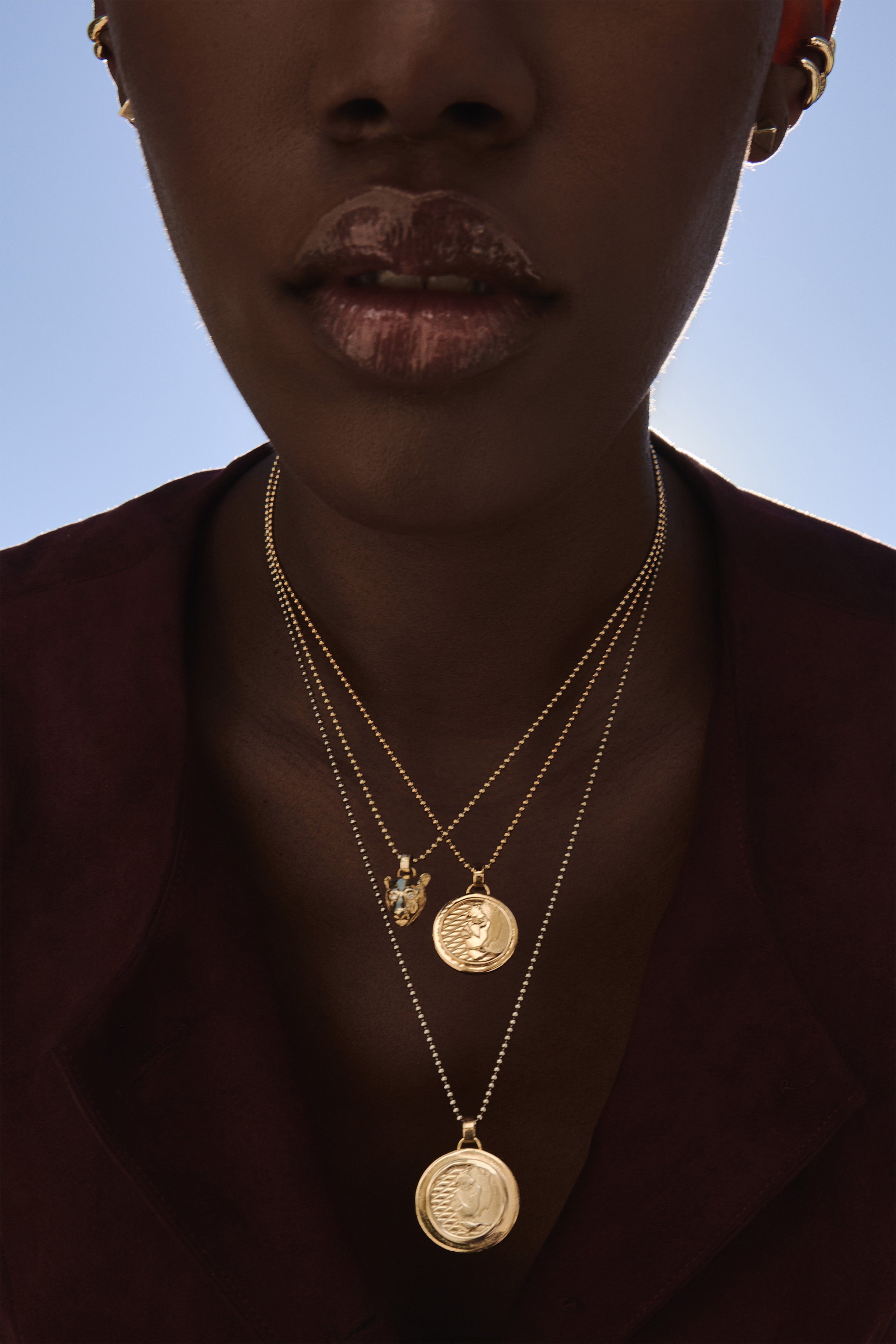 Large Lioness Coin Necklace, Gold