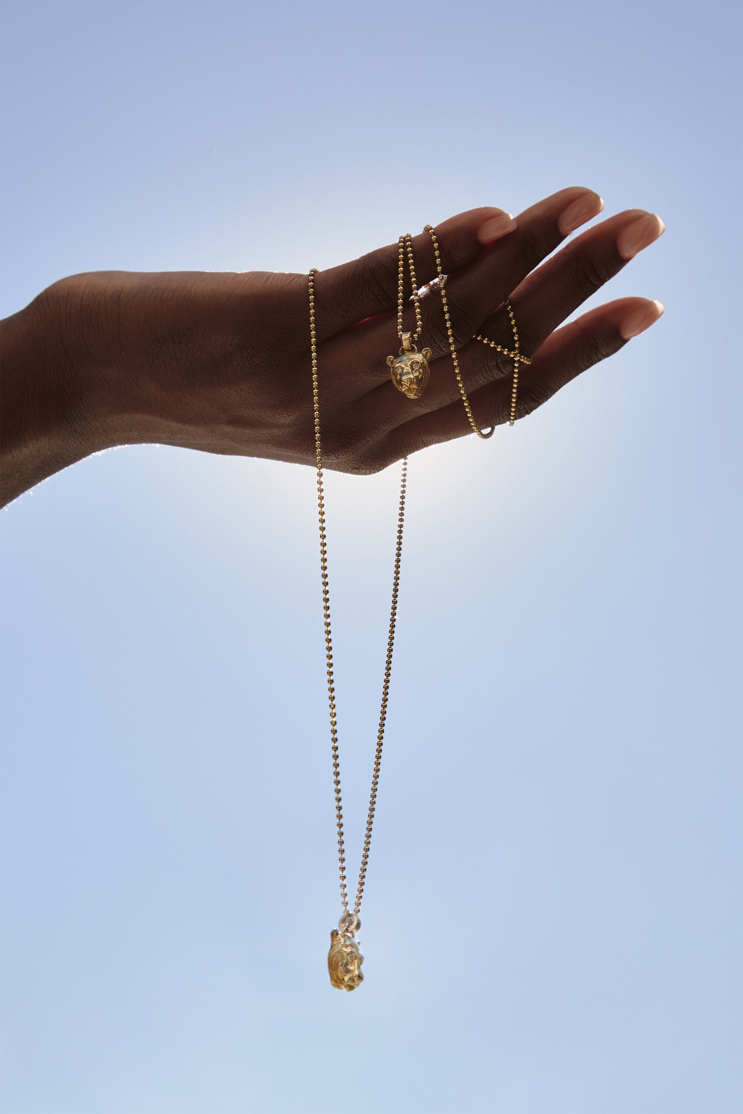 Lioness Charm with Diamond Eyes Necklace, Gold