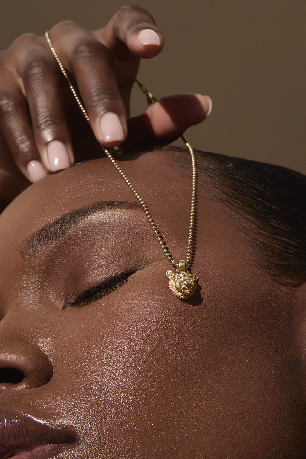 Lioness Charm Necklace, Gold