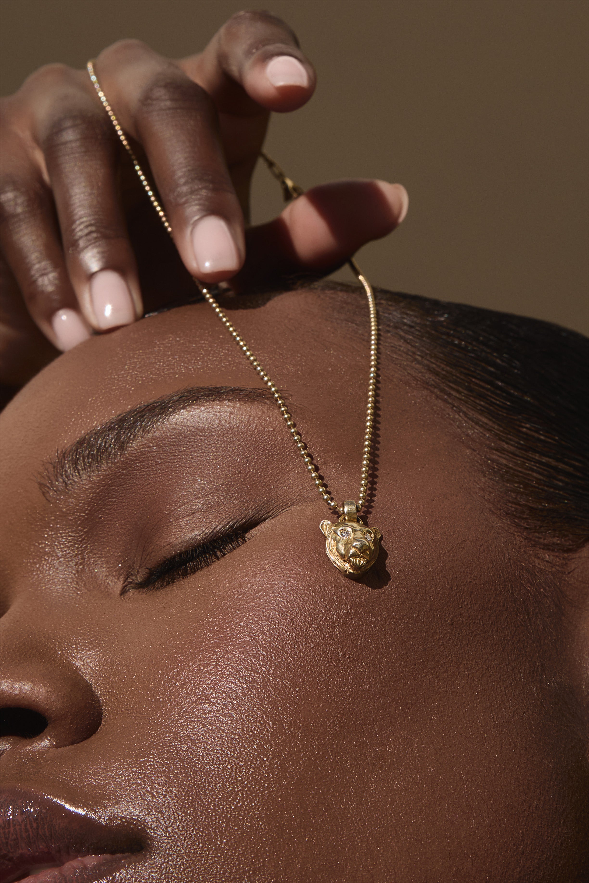 Lioness Charm Necklace, Gold