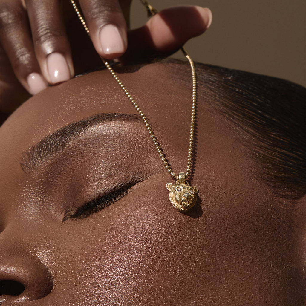 Lioness Charm with Diamond Eyes Necklace, Gold