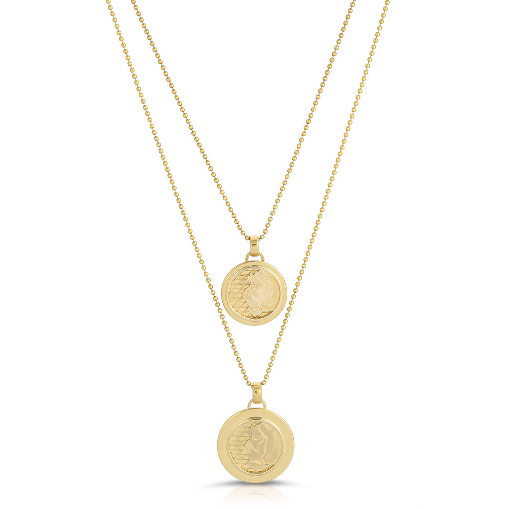 Large Lioness Coin Necklace, Gold